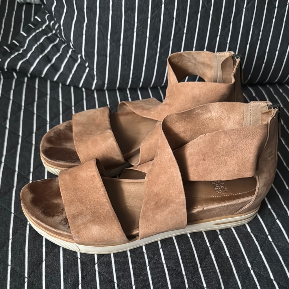 Tan Platform Sandals with Suede Straps
